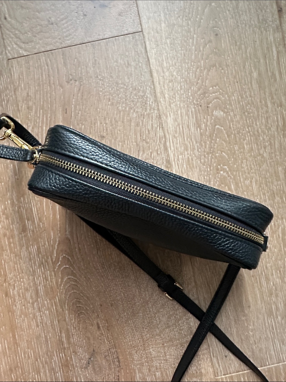 QUINCE Black Leather Gemma MC Crossbody Bag with Gold Hardware - Picture 8 of 11